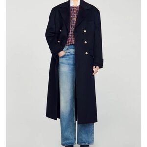 Sandro Navy Double-Breasted Coat
